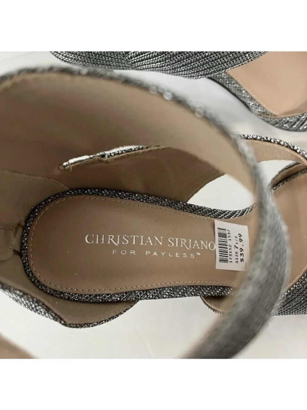 Christian Siriano Heels Silver Sparkle Wrap Ankle Open Toe Shoes